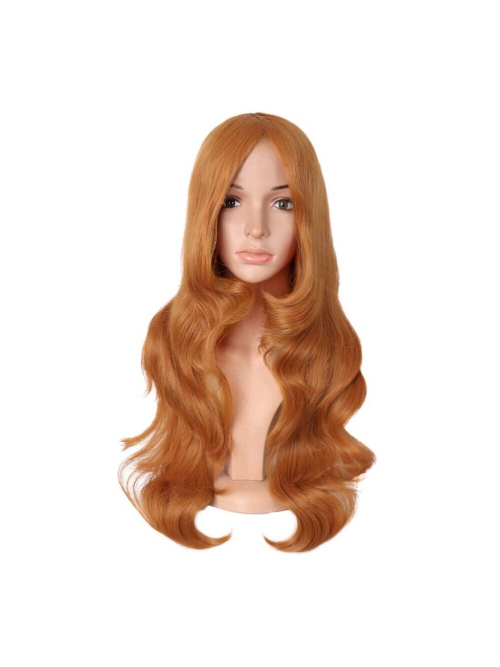 Women's Golden Orange 24 Inch Synthetic Modern Long Wavy Side Bangs Wigs
